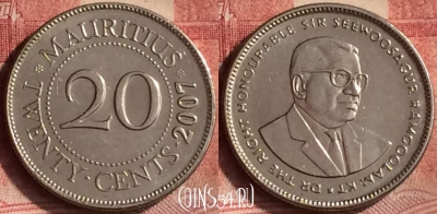 Маврикий 20 центов 2007 года, KM# 53, 126m-128