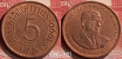 Маврикий 5 центов 1990 года, KM# 52, 273m-107