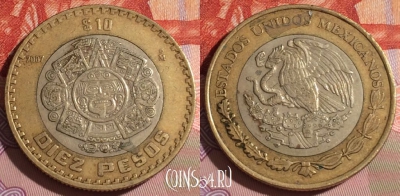 Мексика 10 песо 2007 года, KM# 616, 166b-124
