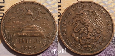 Мексика 20 сентаво 1968 года, KM# 440, 204-088