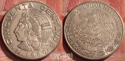 Мексика 50 сентаво 1980 года, KM# 452, 329k-027