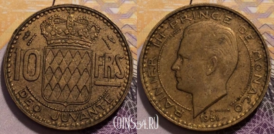 Монако 10 франков 1951 года, KM# 130, 236-014