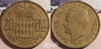 Монако 20 франков 1951 года, KM# 131, a070-082