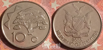 Намибия 10 центов 2009 года, KM# 2, 378-034