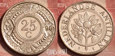 Антильские острова 25 центов 1990 года, KM# 35, 067l-081