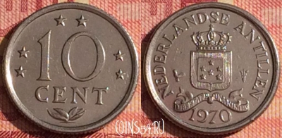 Антильские острова 10 центов 1970 года, KM# 10, 331i-144