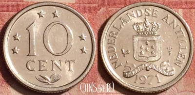 Антильские острова 10 центов 1971 года, KM# 10, 393-116