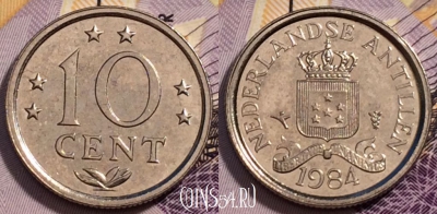 Антильские острова 10 центов 1984 года, KM# 10, 232-104