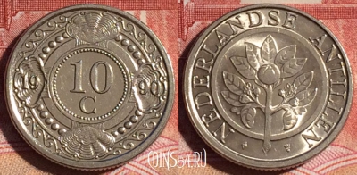 Антильские острова 10 центов 1990 года, KM# 34, 133c-040