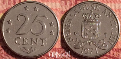 Антильские острова 25 центов 1971 года, KM# 11, 305i-096