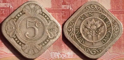 Антильские острова 5 центов 1948 года, KM 47, 392-138