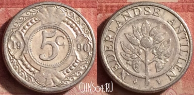 Антильские острова 5 центов 1990 года, KM# 33, 392-047