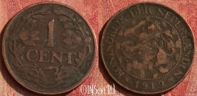 Нидерланды 1 цент 1919 года, KM# 152, 375o-073