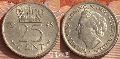 Нидерланды 25 центов 1948 года, KM# 178, 420o-044