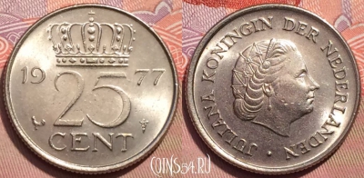 Нидерланды 25 центов 1977 года, KM# 183, 247-094