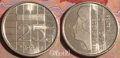 Нидерланды 25 центов 1998 года, KM# 204, 214a-126