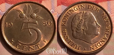 Нидерланды 5 центов 1980 года, KM# 181, 416-052