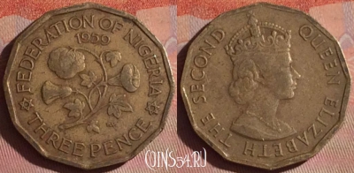 Нигерия 3 пенса 1959 года, KM# 3, 054i-112
