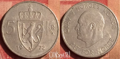 Норвегия 5 крон 1972 года, KM# 412, 392o-091