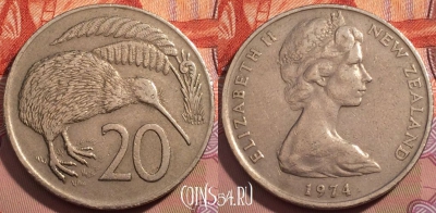 Новая Зеландия 20 центов 1974 года, KM# 36, 244-052