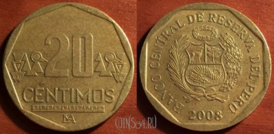 Перу 20 сентимо 2008 года, KM 306.4, 51-154