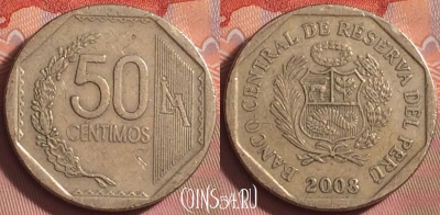 Перу 50 сентимо 2008 года, KM# 307.4, 191k-124