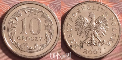 Польша 10 грошей 2007 года, Y# 279, 192k-104