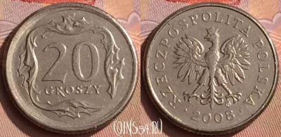 Польша 20 грошей 2008 года, Y# 280, 450-085