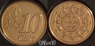 Португалия 10 евроцентов 2005 года, KM# 743, BU, 401l-224