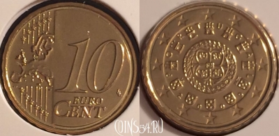 Португалия 10 евроцентов 2009 года, KM# 763, BU, 401l-200