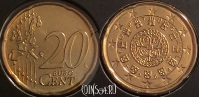 Португалия 20 евроцентов 2004 года, KM# 744, BU, 401l-217
