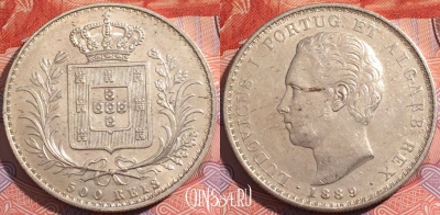Монета Португалия 500 рейсов 1889 года, Серебро, Ag, KM# 509, a126-057