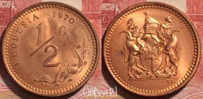 Родезия 1/2 цента 1970 года, KM# 9, 246-053