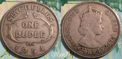 Сейшелы 1 рупия 1954 года, KM# 13, a090-058