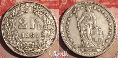 Швейцария 2 франка 1957 года, KM# 21, 207a-063