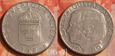 Швеция 1 крона 1989 года, KM# 852a, 209o-013