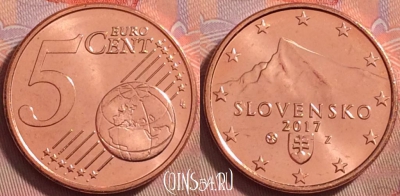 Словакия 5 евроцентов 2017 года, KM# 97, UNC, 118k-030