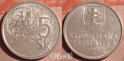 Словакия 5 крон 1993 года, KM# 14, 052i-077