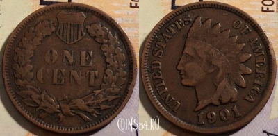США 1 цент 1901 года, KM# 90a, 200-106