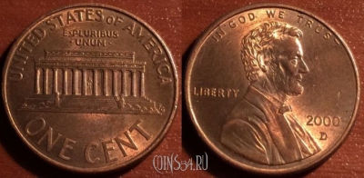 США 1 цент 2000 года, КМ 201b, 54-056
