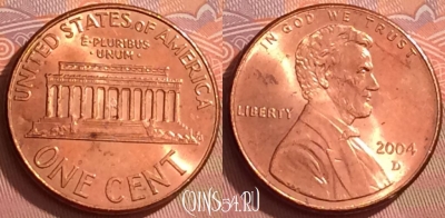США 1 цент 2004 года D, KM# 201b, 277l-127