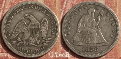 США 25 центов 1856 года Ag, KM# A64.2, 095p-071 ♛