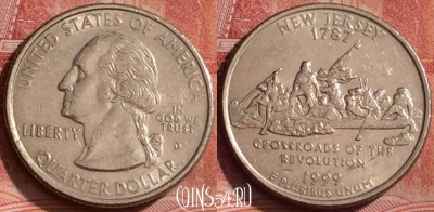 США 25 центов 1999 года D, Нью-Джерси, KM# 295, 314k-060