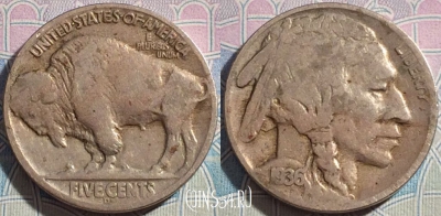 США 5 центов 1936 года D, buffalo, KM# 134, a069-086