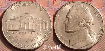 США 5 центов 1999 года D, KM# A192, 084l-116