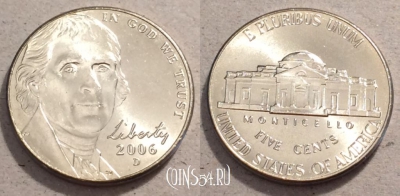 США 5 центов 2006 года, KM# 381, UNC, 108-077