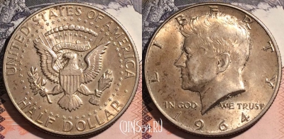 США 50 центов 1964 года D, Серебро, KM# 202, a105-032