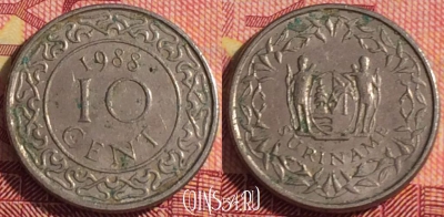 Суринам 10 центов 1988 года, KM# 13a, 291i-103
