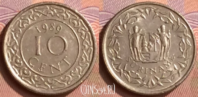 Суринам 10 центов 1989 года, KM# 13a, 411-082