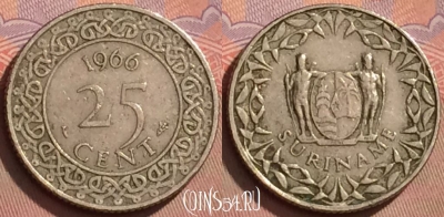 Суринам 25 центов 1966 года, KM# 14, 124l-010